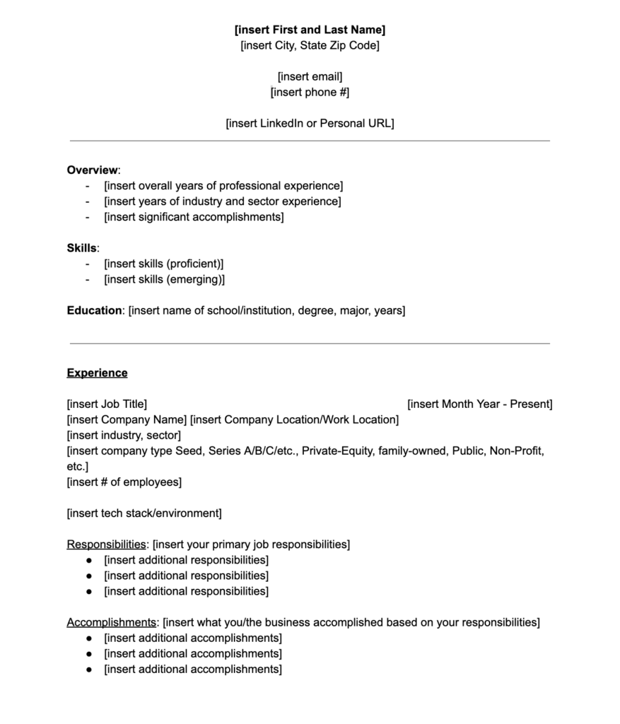 Resume template brought to you by IT Pros.